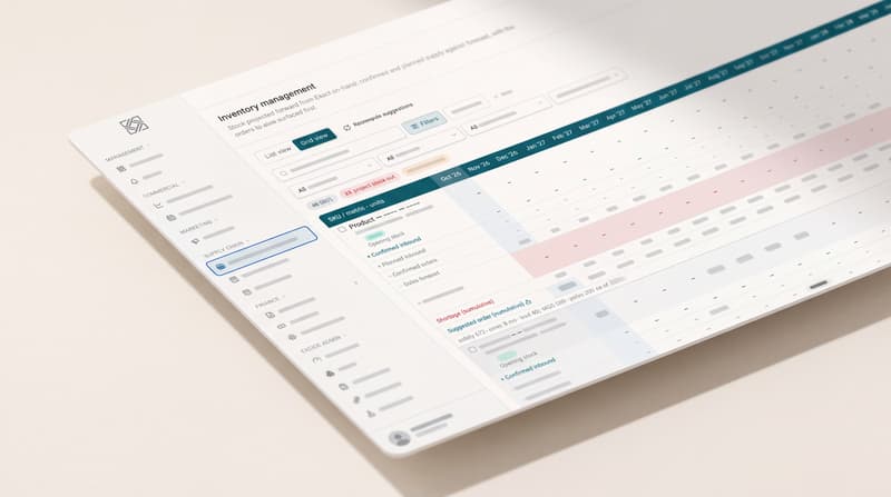 Orbit ERP scherm voor vraag- en aanbodplanning, geanonimiseerd
