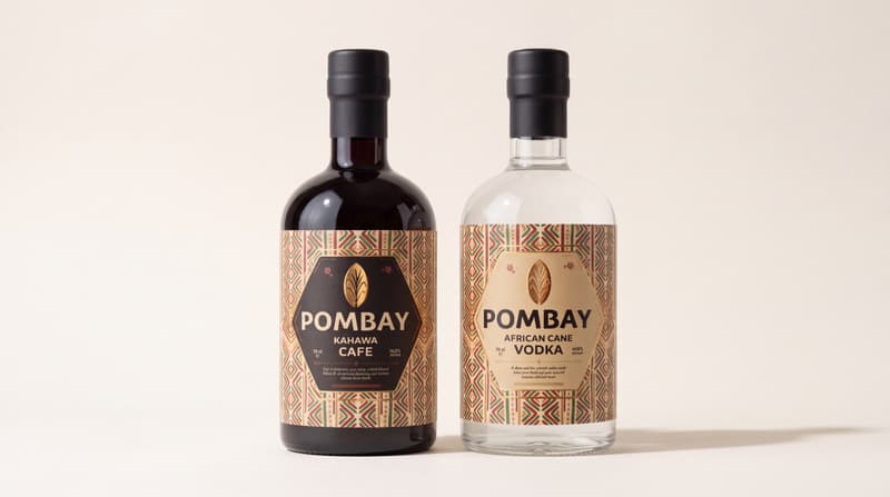 Pombay vodka and coffee liqueur bottles